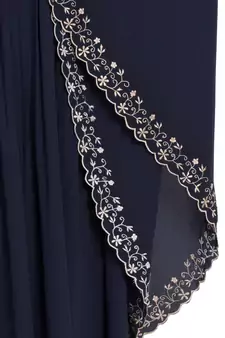 Navy Blue Embroidered Kaftan Kashiboo Solid Abaya With Hijab