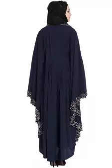 Navy Blue Embroidered Kaftan Kashiboo Solid Abaya With Hijab