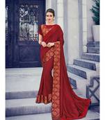 maroon embroidered silk blend saree with blouse