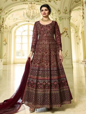 Maroon Embroidered Heavy Anarkali Suit With Dupatta 1