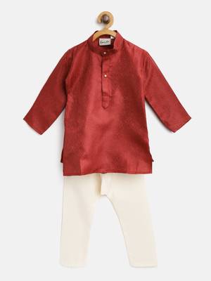 Maroon Plain Jacquard Boys Kurta Pyjama 1