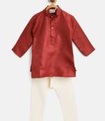 Maroon Plain Jacquard Boys Kurta Pyjama