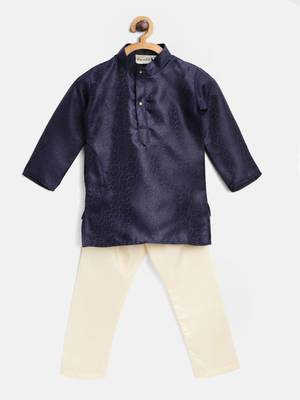 Blue Plain Jacquard Boys Kurta Pyjama 1