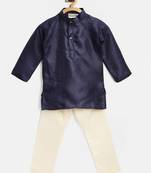 Blue Plain Jacquard Boys Kurta Pyjama