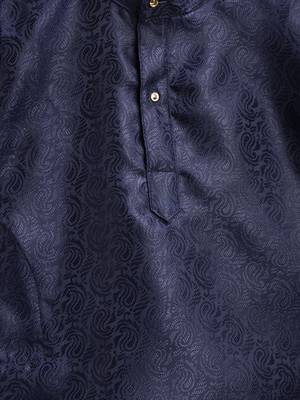 Blue Plain Jacquard Boys Kurta Pyjama 4