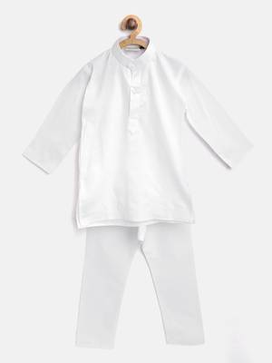 White Plain Cotton Boys Kurta Pyjama 1
