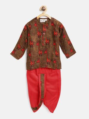Brown Printed Rayon Boys Dhoti Kurta 1