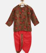 Brown Printed Rayon Boys Dhoti Kurta