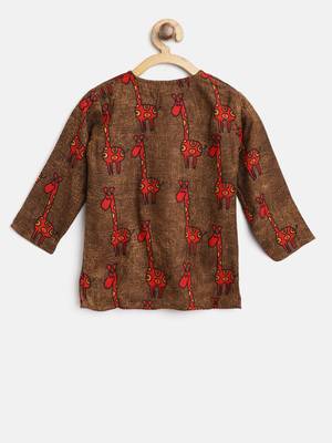 Brown Printed Rayon Boys Dhoti Kurta 3