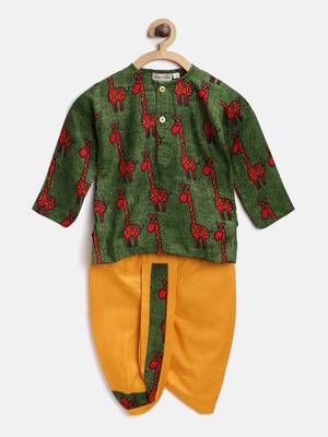 Green Printed Rayon Boys Dhoti Kurta 1
