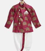 Pink Printed Art Silk Boys Dhoti Kurta
