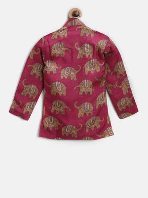 Pink Printed Art Silk Boys Dhoti Kurta 3