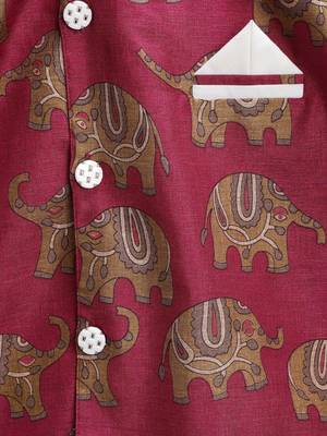 Pink Printed Art Silk Boys Dhoti Kurta 4