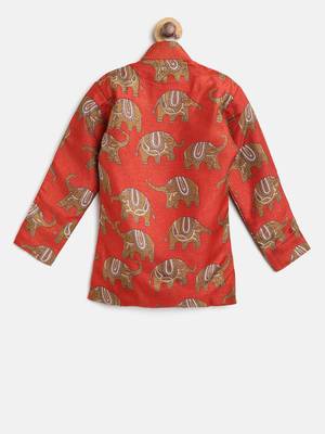 Orange Printed Art Silk Boys Dhoti Kurta 3