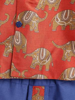 Orange Printed Art Silk Boys Dhoti Kurta 4