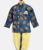 Blue Printed Art Silk Boys Dhoti Kurta