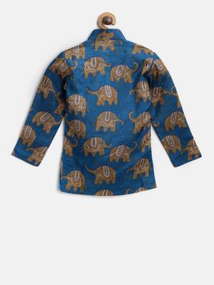 Blue Printed Art Silk Boys Dhoti Kurta 3