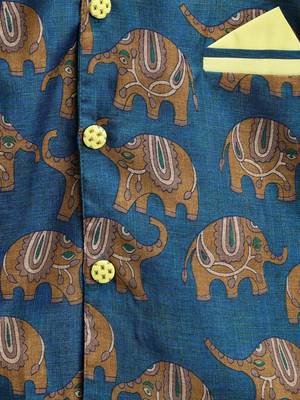 Blue Printed Art Silk Boys Dhoti Kurta 4