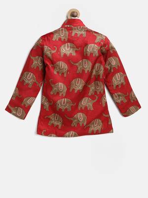 Red Printed Art Silk Boys Dhoti Kurta 3