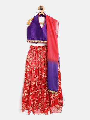 Red Printed Net Stitched Lehenga 1