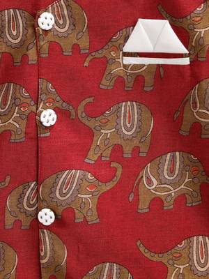 Red Printed Art Silk Boys Dhoti Kurta 4