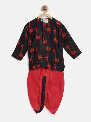Blue Printed Rayon Boys Dhoti Kurta 1