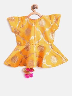 Yellow Woven Art Silk Kids Tops 3