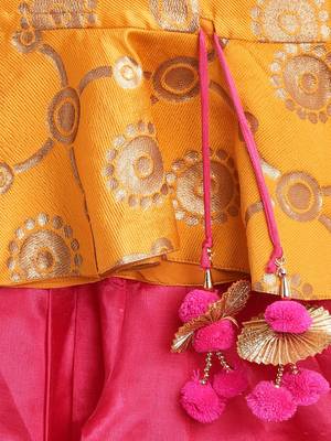 Yellow Woven Art Silk Kids Tops 4