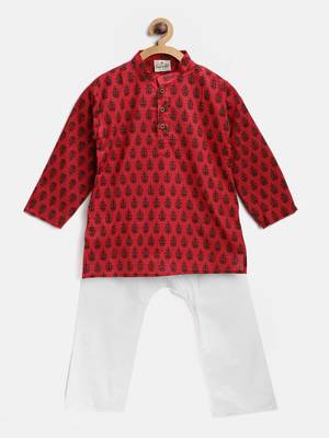 Maroon Printed Cotton Boys Kurta Pyjama 1