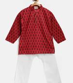 Maroon Printed Cotton Boys Kurta Pyjama