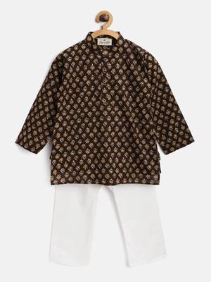 Brown Printed Cotton Boys Kurta Pyjama 1