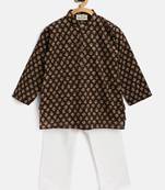 Brown Printed Cotton Boys Kurta Pyjama