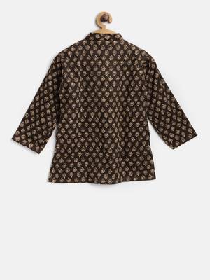 Brown Printed Cotton Boys Kurta Pyjama 3