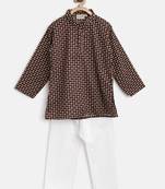 Brown Printed Cotton Boys Kurta Pyjama