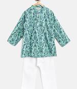Green Printed Cotton Boys Kurta Pyjama