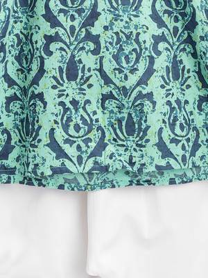 Green Printed Cotton Boys Kurta Pyjama 4