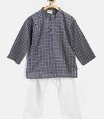 Blue Printed Cotton Boys Kurta Pyjama