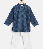 Blue Printed Cotton Boys Kurta Pyjama