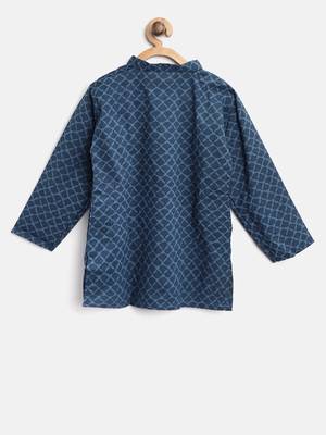 Blue Printed Cotton Boys Kurta Pyjama 3