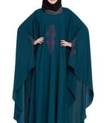 Rama Green Crepe Embroidered Kaftan Abaya With Hijab