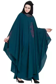 Rama Green Crepe Embroidered Kaftan Abaya With Hijab