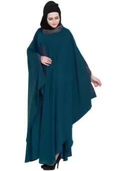Rama Green Crepe Embroidered Kaftan Abaya With Hijab
