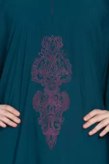 Rama Green Crepe Embroidered Kaftan Abaya With Hijab