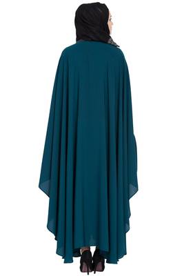 Rama Green Crepe Embroidered Kaftan Abaya With Hijab 5