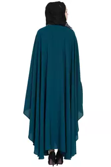 Rama Green Crepe Embroidered Kaftan Abaya With Hijab