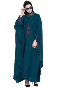 Rama Green Crepe Embroidered Kaftan Abaya With Hijab
