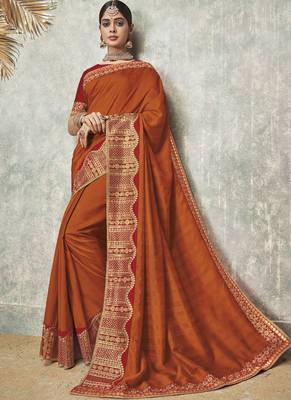 Orange Embroidered Art Silk Saree With Blouse 1
