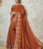 Orange Embroidered Art Silk Saree With Blouse