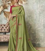 Lime Embroidered Art Silk Saree With Blouse