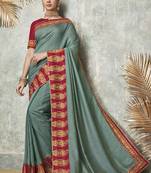 Light Turquoise Embroidered Art Silk Saree With Blouse